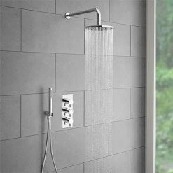 Cruze Bathrooms Cruze Round Triple Thermostatic Valve With Round Shower Head + Handset