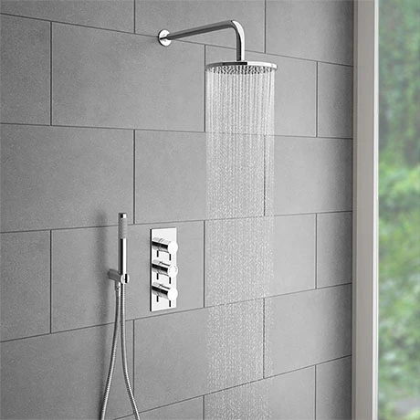 Cruze Bathrooms Cruze Round Triple Thermostatic Valve With Round Shower Head + Handset 2 Cruze Bathrooms Cruze Round Triple Thermostatic Valve With Round Shower Head + Handset