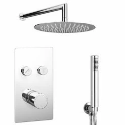 Cruze Bathrooms Cruze Round Push-Button Shower Valve Pack With Handset + Rainfall Shower Head