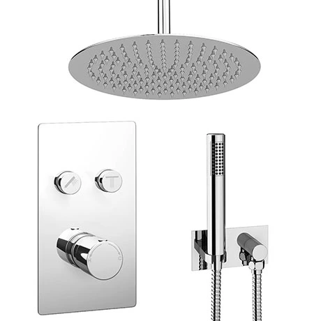 Cruze Bathrooms Cruze Round Push-Button Ceiling Mounted Shower Pack (with Handset + Rainfall Shower Head 3 Cruze Bathrooms Cruze Round Push-Button Ceiling Mounted Shower Pack (with Handset + Rainfall Shower Head