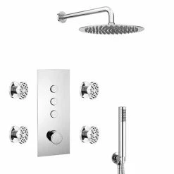 Cruze Bathrooms Cruze Round Push-Button Shower Valve Pack With Handset, 4 Body Jets + Shower Head