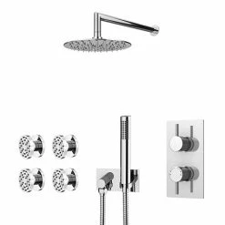 Cruze Bathrooms Cruze Round Modern Shower System With Handset, 4 Body Jets + 200mm Shower Head