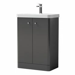 Cruze Bathrooms Cruze Curved Vanity Unit - 600mm - Gloss Grey