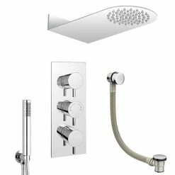 Cruze Bathrooms Cruze Modern Shower Package (Fixed Head, Round Handset + Overflow Bath Filler)