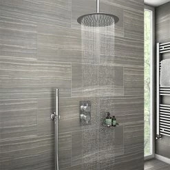 Cruze Bathrooms Cruze Twin Shower Valve Inc. Outlet Elbow, Handset & Ultra Thin Head With Vertical Arm