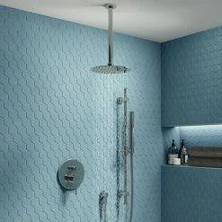 Cruze Bathrooms Cruze Chrome Shower System (Valve Incl. 200mm Ceiling Mounted Head + Slide Rail Kit With Handset)