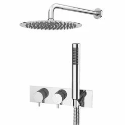 Cruze Bathrooms Cruze Round Wall Mounted Thermostatic Shower Valve With Handset + 300mm Fixed Shower Head