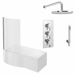 Cruze Bathrooms Cruze Shower Bath + Concealed 2 Outlet Shower Pack (1700 B Shaped With Screen + Panel)