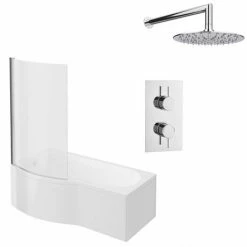 Cruze Bathrooms Cruze Shower Bath + Concealed 1 Outlet Shower Pack (1700 B Shaped With Screen + Panel)