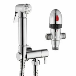 Cruze Bathrooms Cruze Modern Thermostatic Douche Shower Spray Kit With Shut Off Valve + Hose