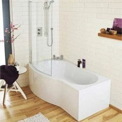 Cruze Bathrooms Cruze Curved Shower Bath (1500mm With Screen + Acrylic Panel)