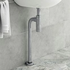 Cruze Bathrooms Cruze Round Modern Chrome Basin Bottle Trap + Tube To Floor Pipe Set